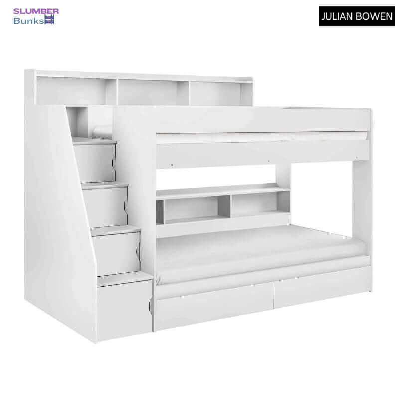 Julian Bowen Camelot Staircase Bunk Bed - White - Front side view - White Background