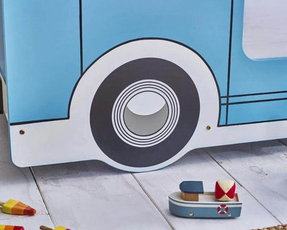 Wheel View Light Blue and White Campervan Single Bed - Bedroom Setting