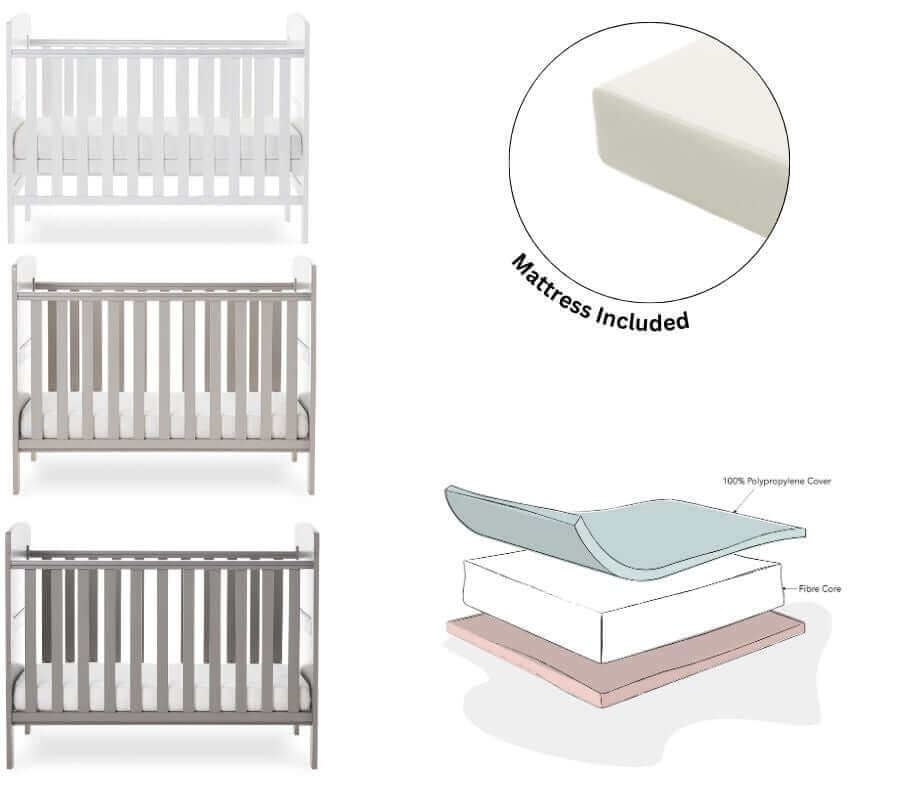 Grace Cot Bed + Fibre Mattress - White Background