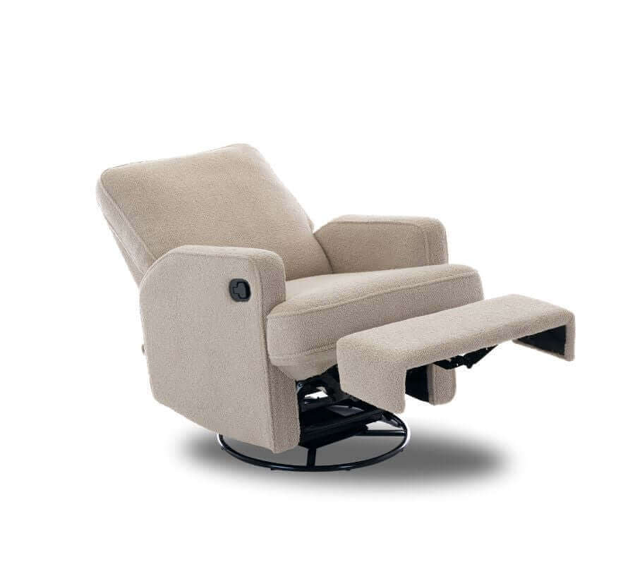 Madison Swivel Glider Recliner Chair – Teddy Fabric - Truffle - White Background