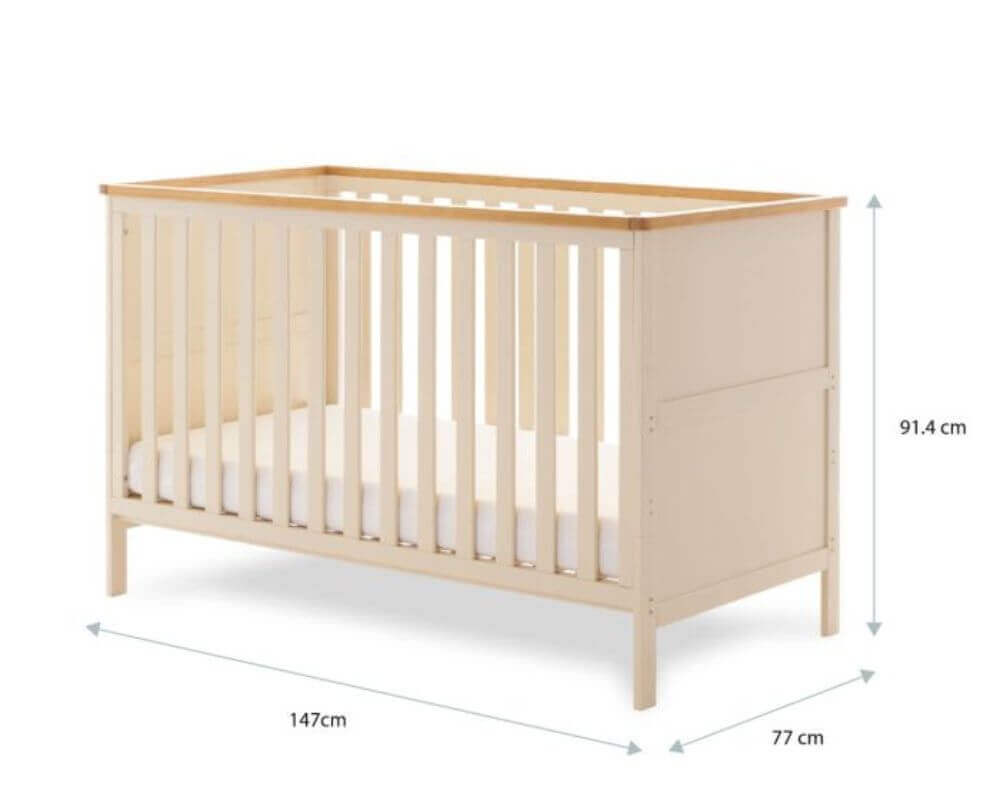 Obaby Cashmere Evie Cot Bed Dimensions - White Background