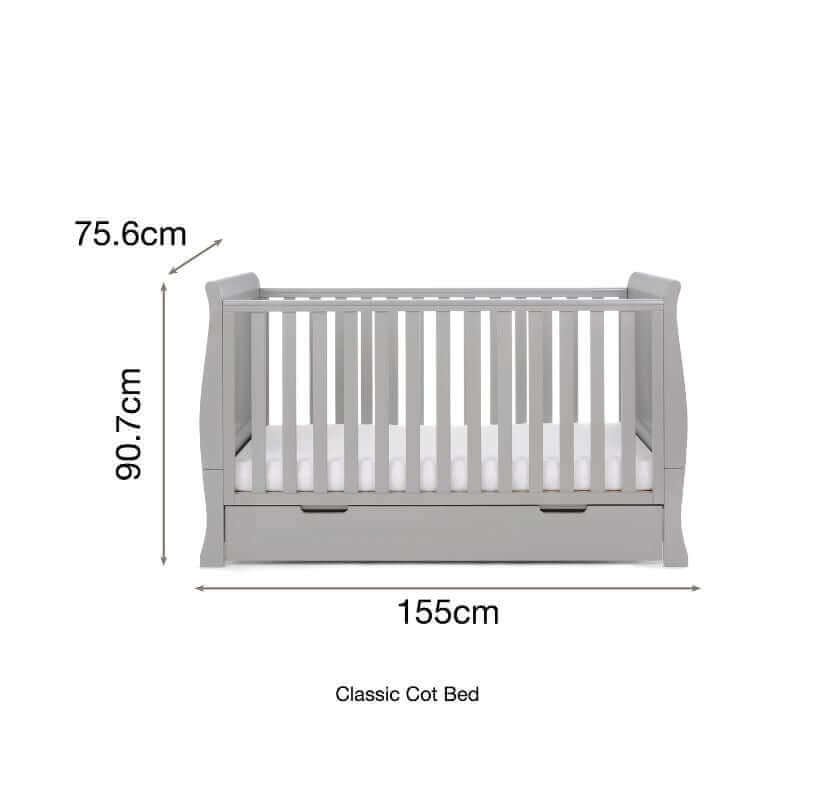 Obaby Stamford Classic Cot Bed Dimensions - Soft Grey - White Background