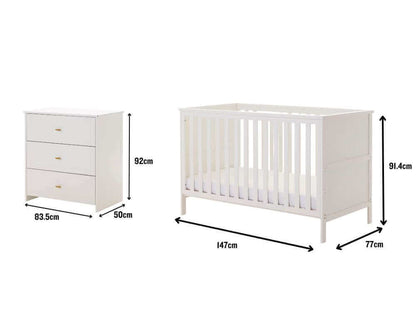 Obaby White Evie Cot Bed 2 Piece Set Dimensions - White Background