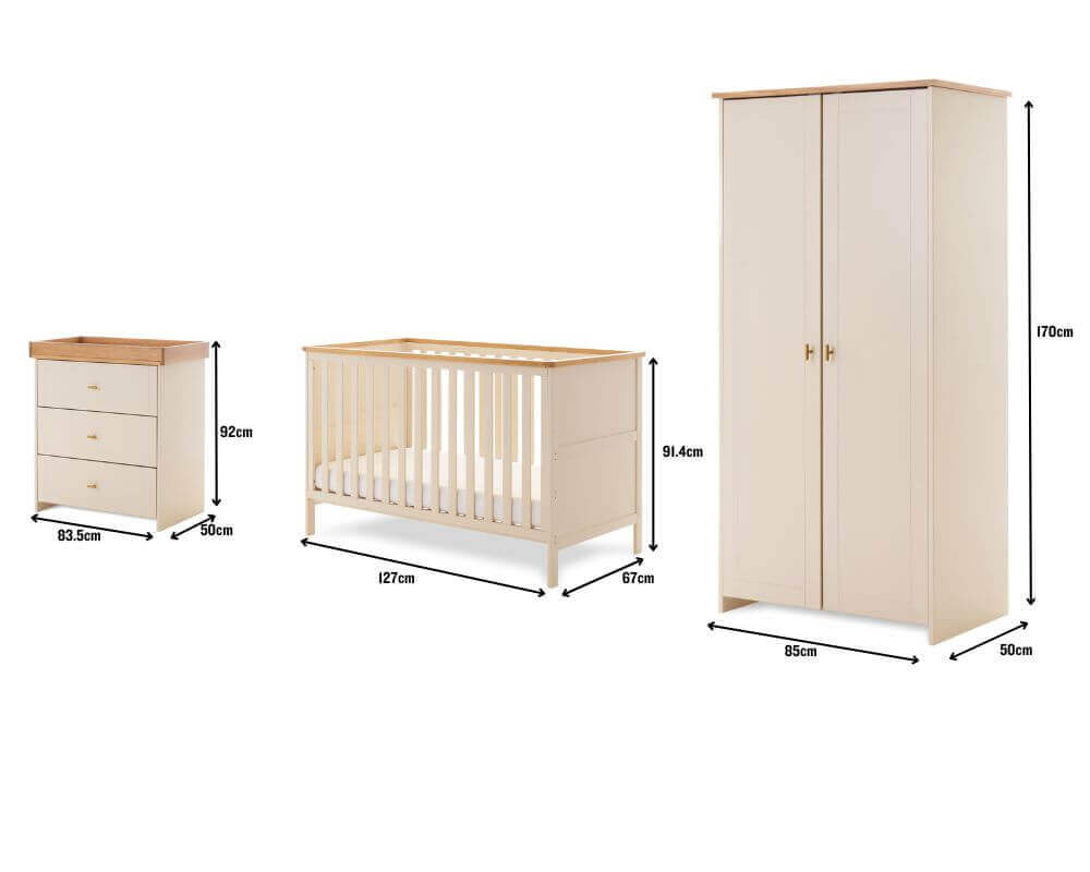 Obaby Evie Mini 3 Piece Room Set - Dimensions - White Background