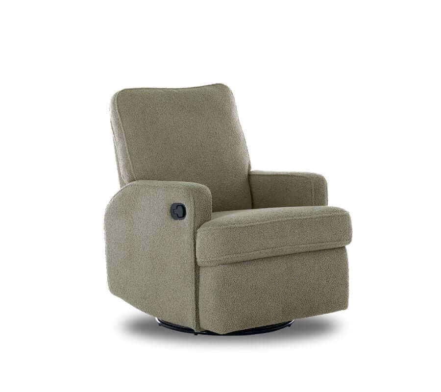 Madison Swivel Glider Recliner Chair – Teddy Fabric - Olive - White Background