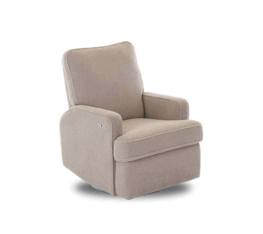 Madison Electric Swivel Glider Recliner Chair – Teddy Fabric - Truffle - White Background