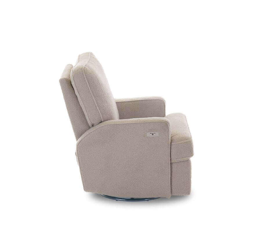 Madison Electric Swivel Glider Recliner Chair – Teddy Fabric - Truffle - White Background