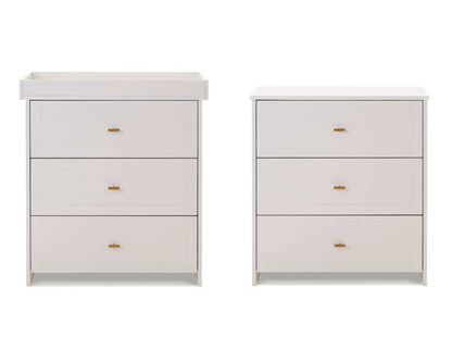 Obaby White Evie Changing 3 Draw Unit - With and Without Changing Top - White Background