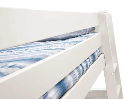 Top view corner of a bunk bed guard rail with white background - Surf White