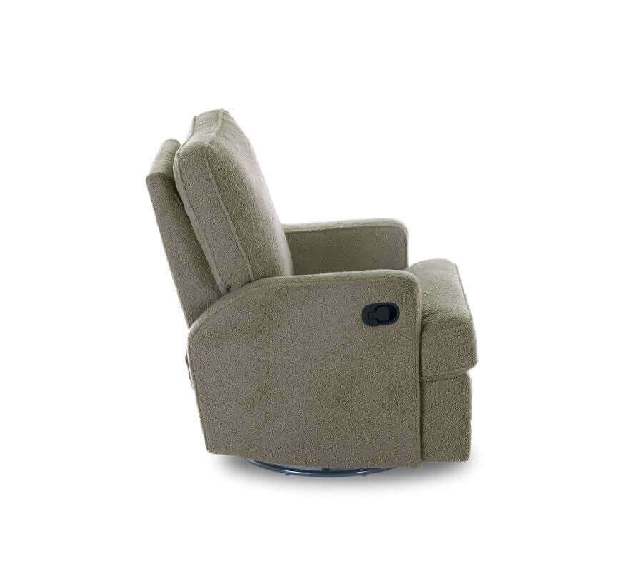 Madison Swivel Glider Recliner Chair – Teddy Fabric - Olive - White Background