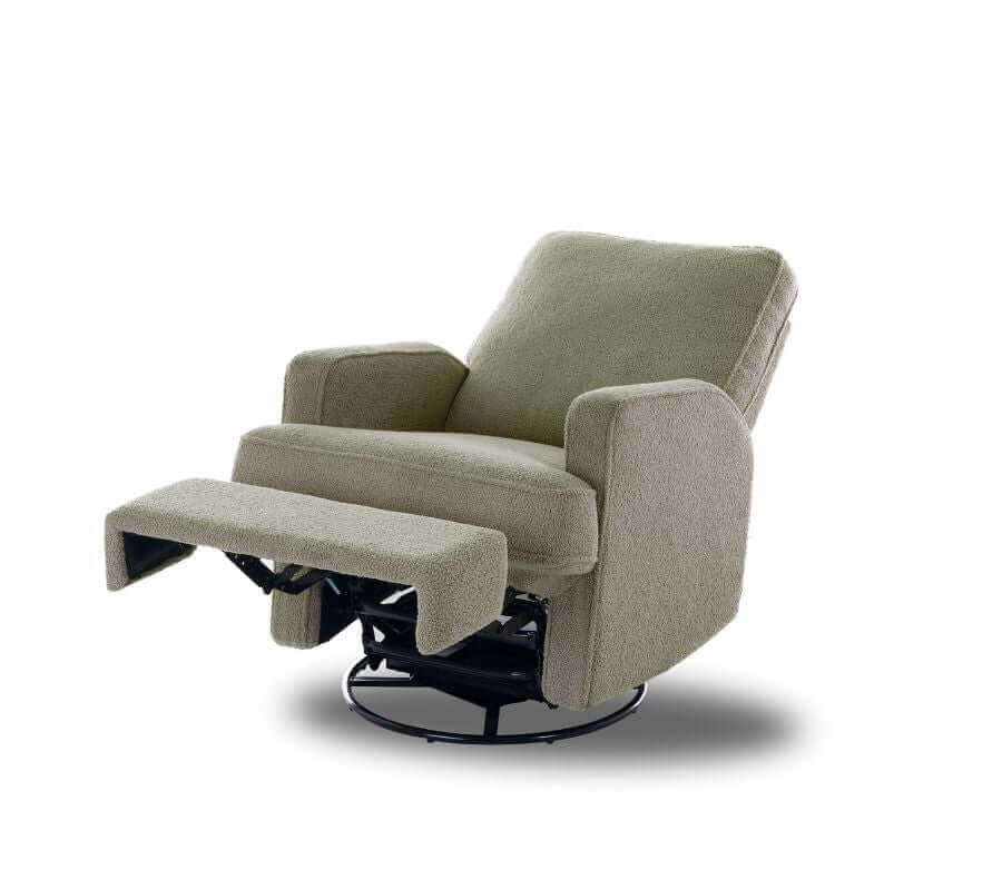 Madison Swivel Glider Recliner Chair – Teddy Fabric - Olive - White Background