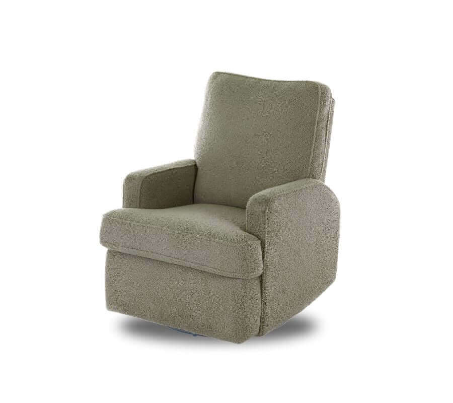 Madison Swivel Glider Recliner Chair – Teddy Fabric - Olive - White Background