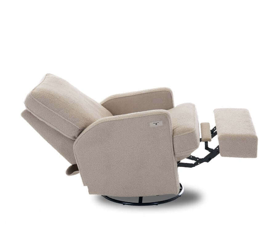 Madison Electric Swivel Glider Recliner Chair – Teddy Fabric - Truffle - White Background