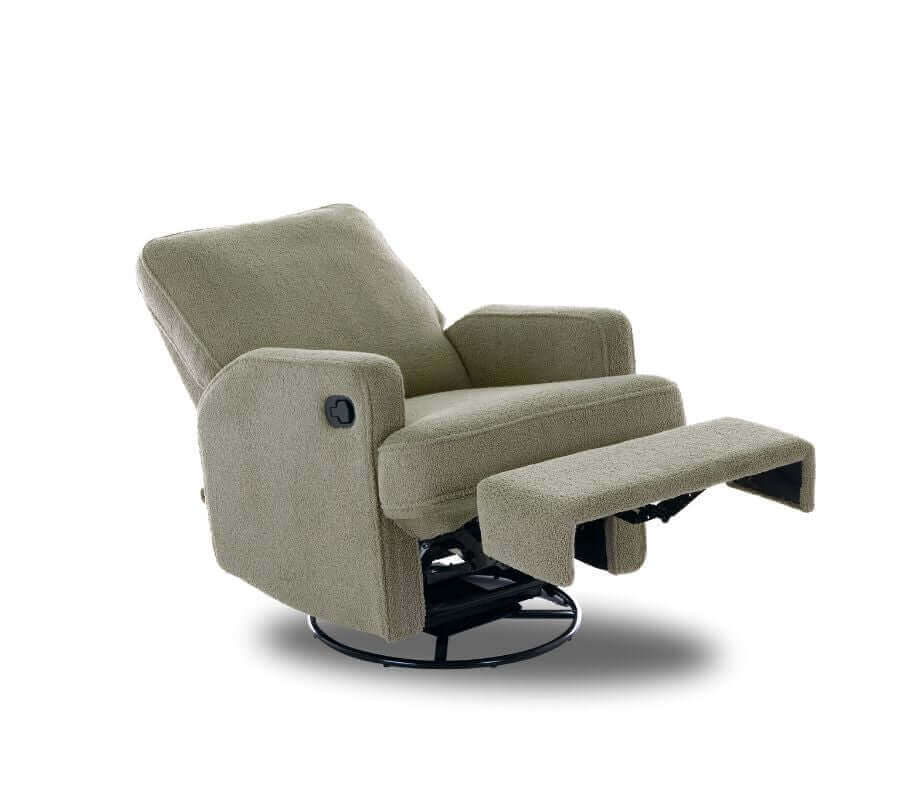 Madison Swivel Glider Recliner Chair – Teddy Fabric - Olive - White Background