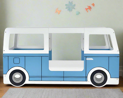 Side View Light Blue and White Campervan Single Bed - White Background