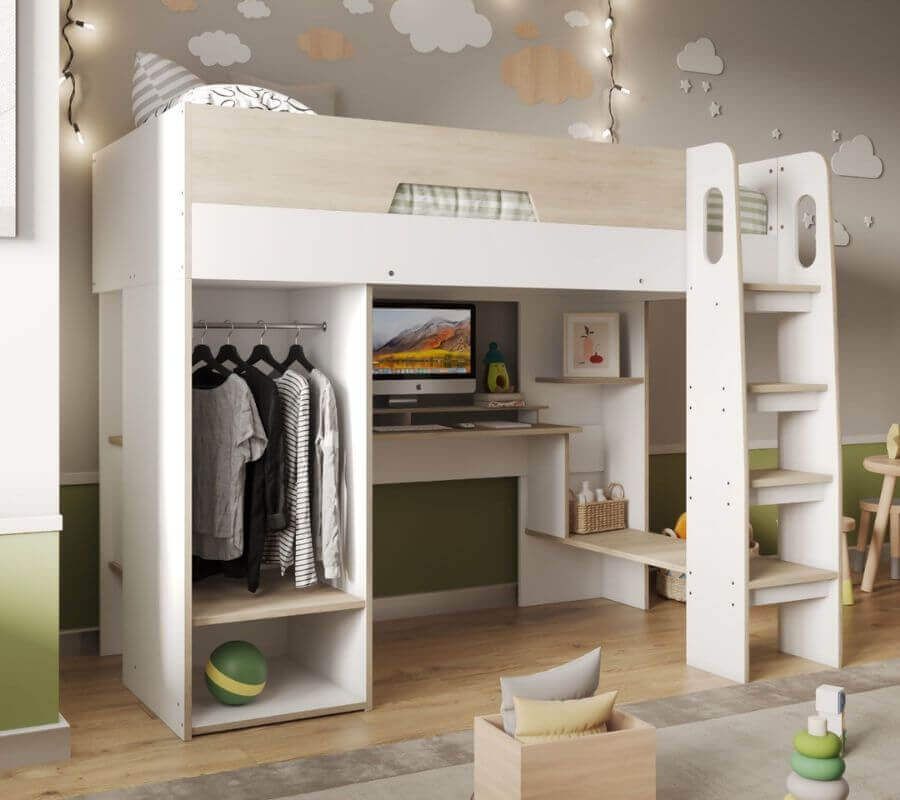 Flair Coco High Sleeper Workstation with Wardrobe - Real Life Image