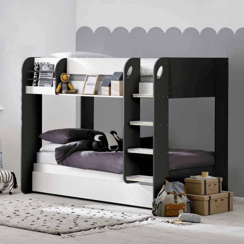 Julian Bowens Mars Bunk Bed & Underbed - Charcoal/White Bunk - Front View - Bedroom Setting