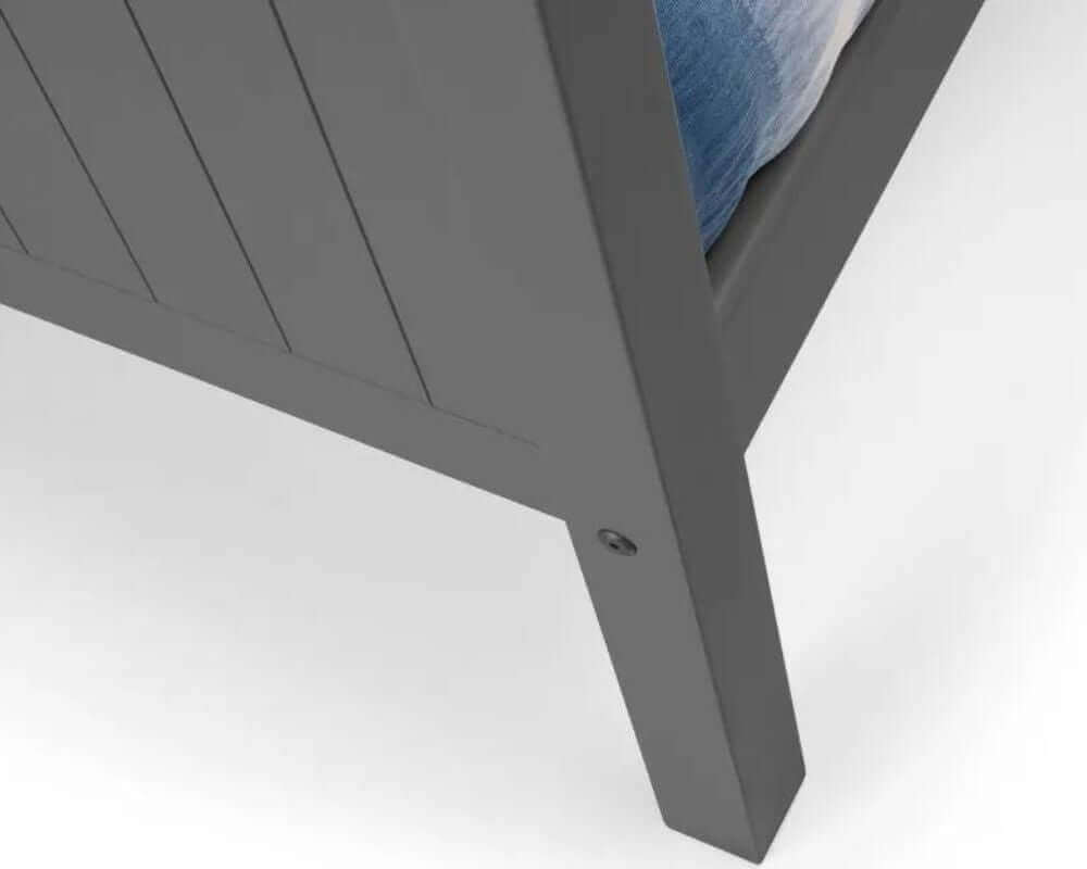 Bottom corner leg view of a bunk bed guard rail with white background - Anthracite Grey