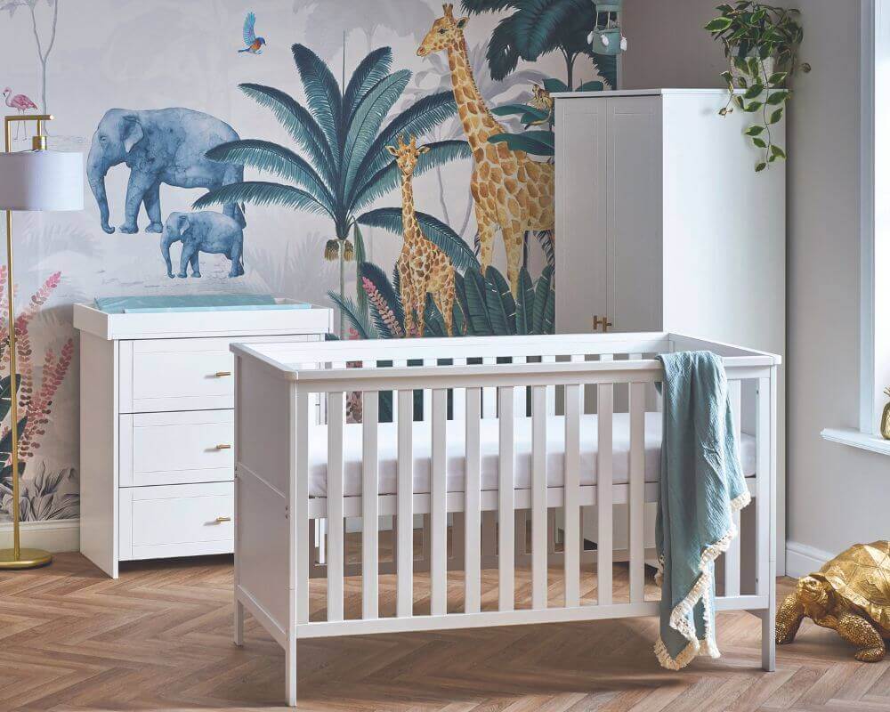 Obaby White Cot Bed 3 Piece Nursery Bedroom Set - Bedroom View