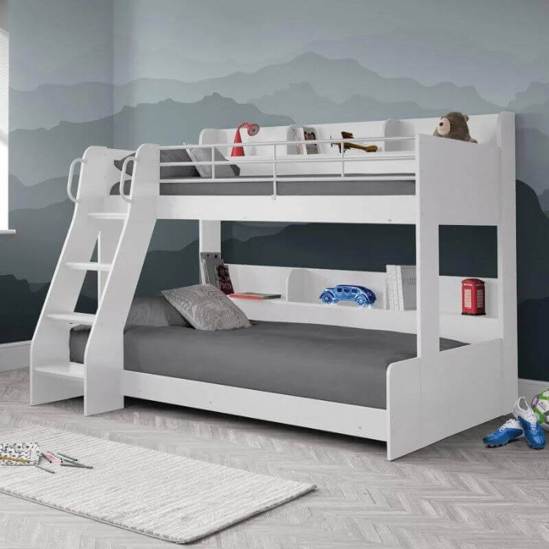 Julian Bowen Domino Triple Sleeper Bunk Beds - White - Front Side View - With Background