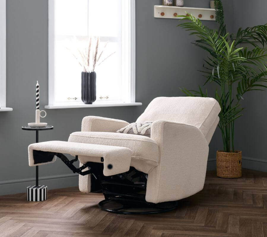 Madison Electric Swivel Glider Recliner Chair – Teddy Fabric - Ivory