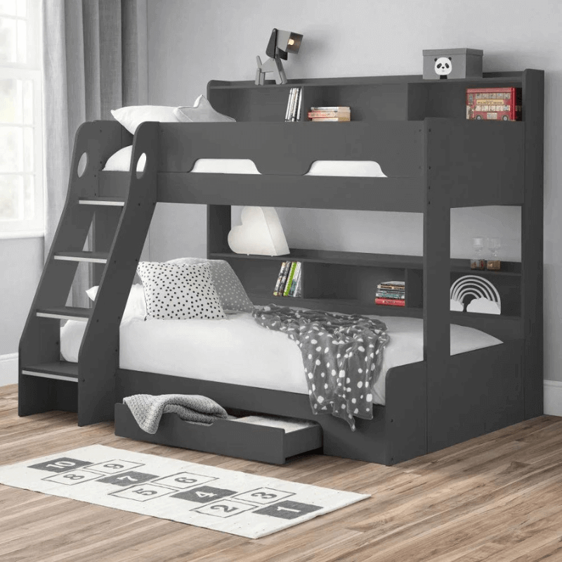 Julian Bowen Orion Triple Sleeper Bunk Bed - Anthracite Bed - Front View - Bedroom Setting