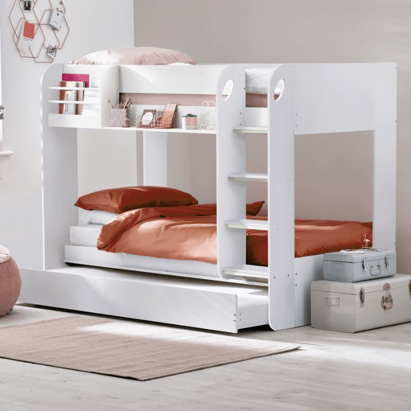 Julian Bowens Mars Bunk Bed & Underbed - White Bunk - Front View - Bedroom Setting