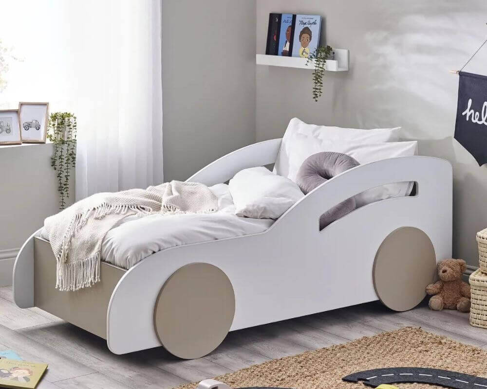 Atlantis Toddler Car Bed - White & Taupe - Bedroom Setting