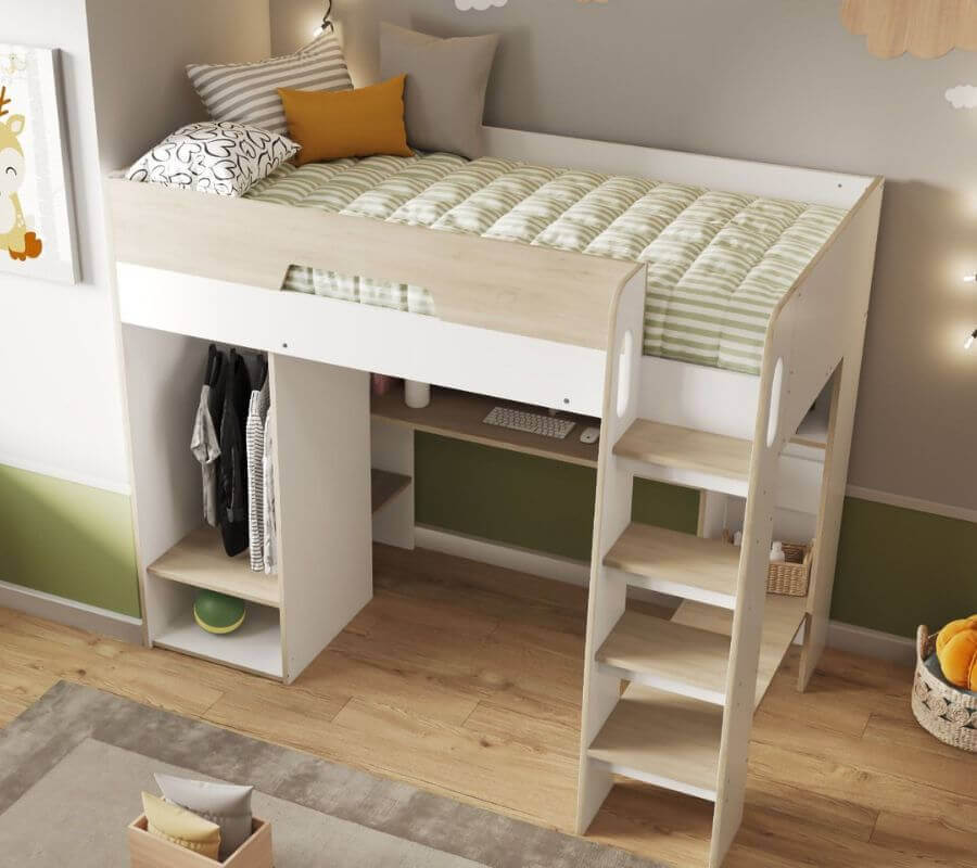 Flair Coco High Sleeper Workstation with Wardrobe - Real Life Image