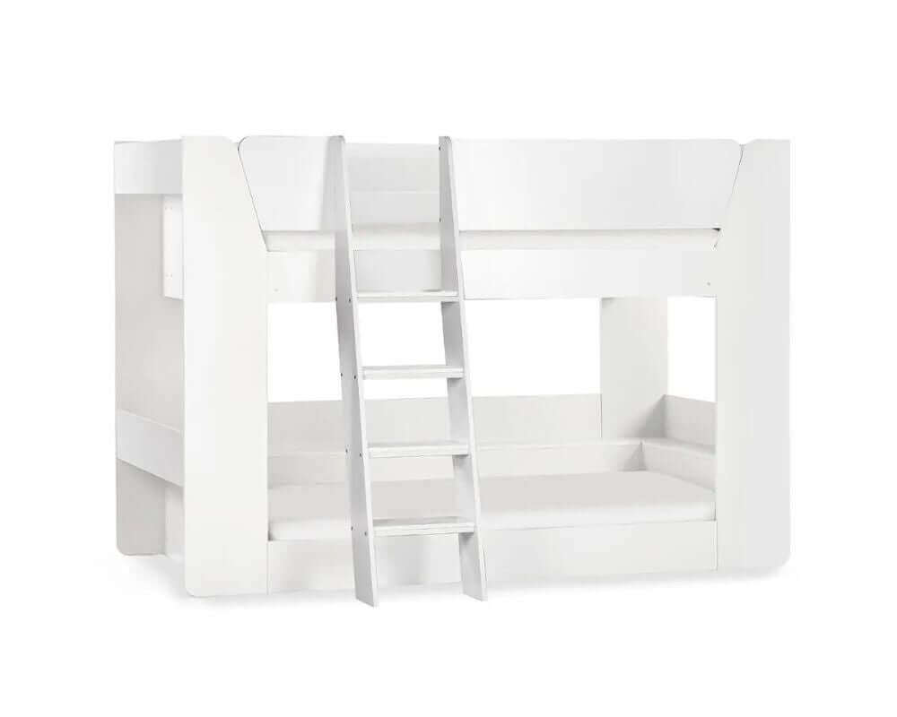 Front side view of a white bunk bed - White Background