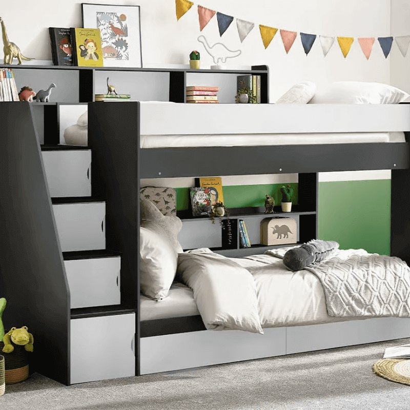 Julian Bowen Camelot Staircase Bunk Bed - Anthracite - Front side view - With Background