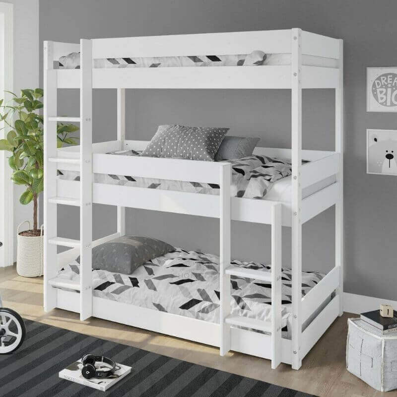 Julian Bowen Trio Bunk Bed - White - Front side View - With Background