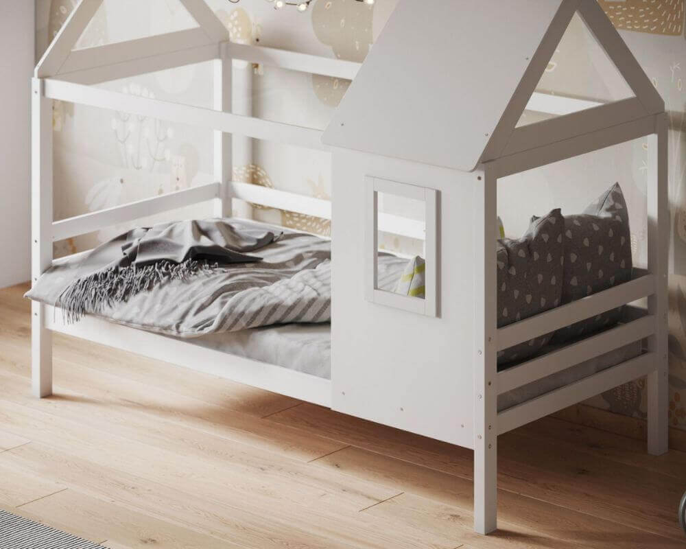 upper Front side view of a white treehouse bed - Bedroom setting