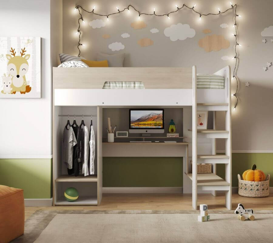 Flair Coco High Sleeper Workstation with Wardrobe - Real Life Image