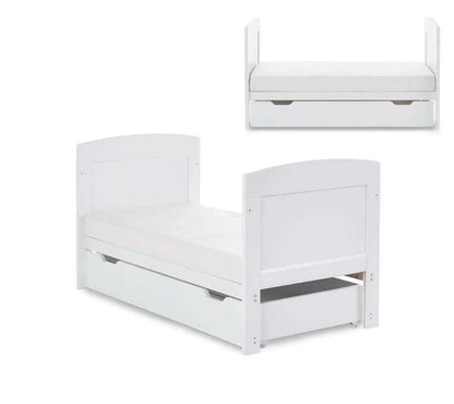 Obaby Grace Mini Cot Bed, Under Drawer + Fibre Mattress - White Background