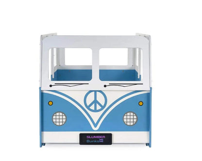 Front View Light Blue and White Campervan Single Bed - White Background