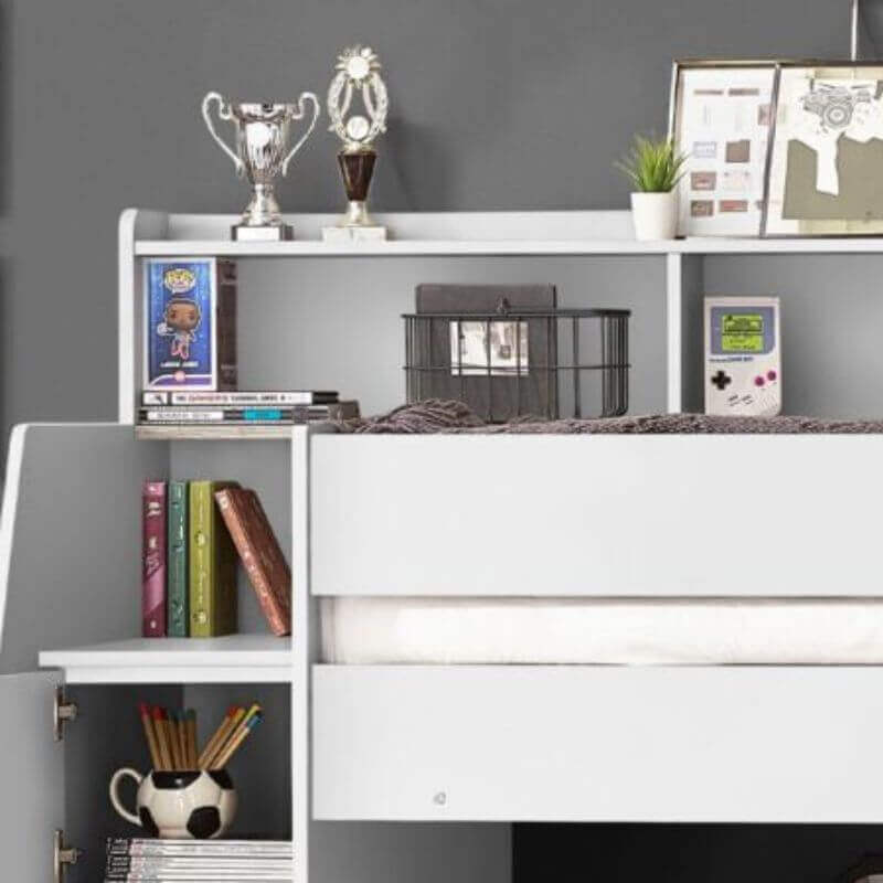 Julian Bowen Camelot Staircase Bunk Bed - Upper Bunk View Showing Shelving