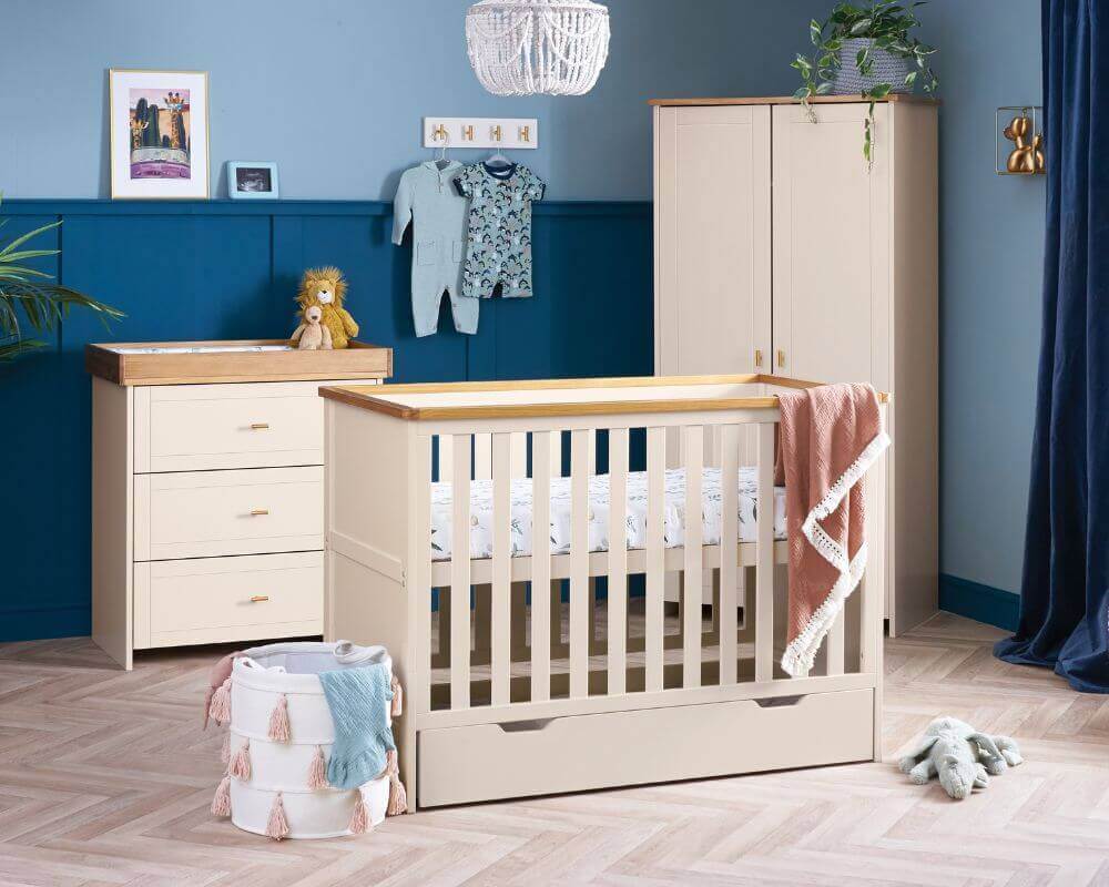 Obaby Cashmere Evie Mini Cot Bed - With Changing Unit And Wardrobe - Bedroom View