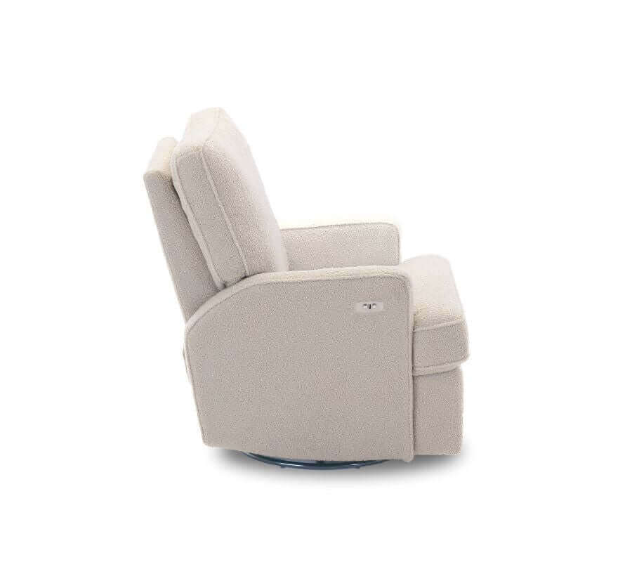 Madison Electric Swivel Glider Recliner Chair – Teddy Fabric - Ivory - White Background