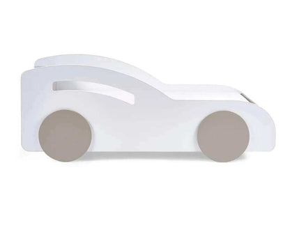 Side View Atlantis Toddler Car Bed - White & Taupe - White Background