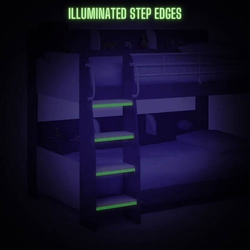 Julian Bowen Domino Bunk Bed - Night Time View of Green Luminous Steps