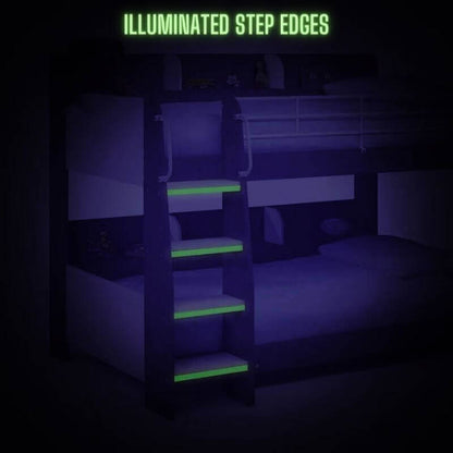 Julian Bowen Domino Bunk Bed - Night Time View of Green Luminous Steps