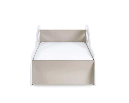 Side View Atlantis Toddler Car Bed - White & Taupe - White Background