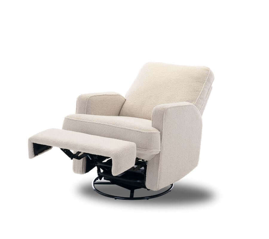 Madison Electric Swivel Glider Recliner Chair – Teddy Fabric - Ivory - White Background