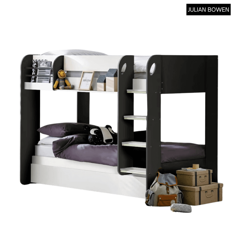 Julian Bowens Mars Bunk Bed & Underbed - Charcoal and White Bunk - Front View - White Background