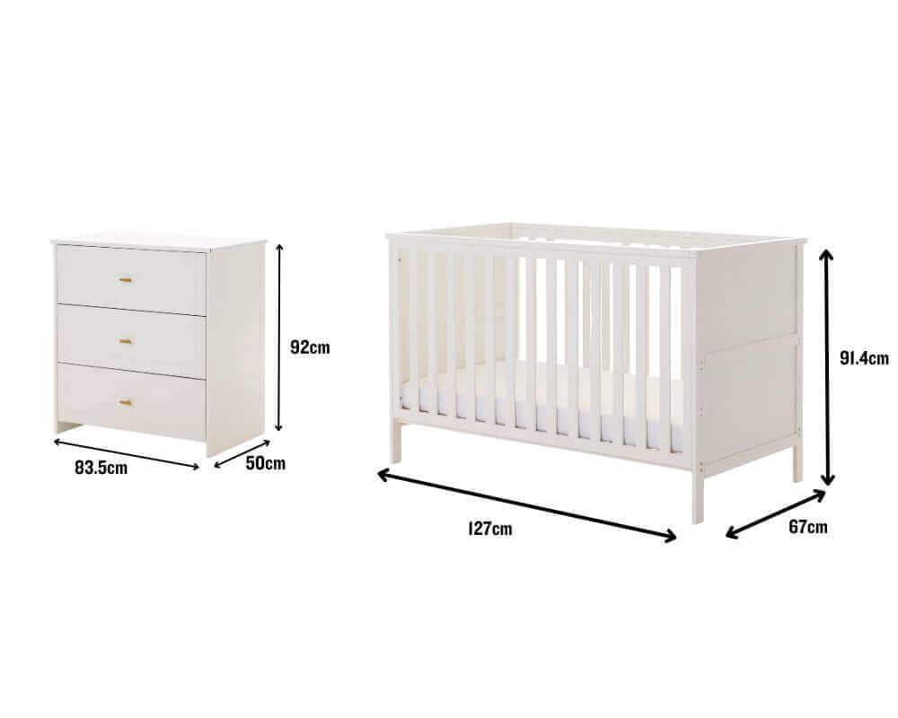 Obaby White Evie Mini 2 Piece Room Set Dimensions - White Background