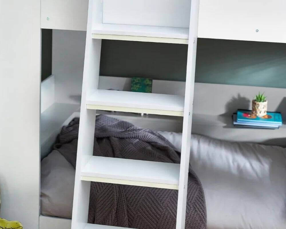 Front view of white ladders for bunk bed