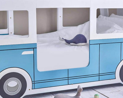 Bed Entrance Light Blue and White Campervan Single Bed - Bedroom Setting