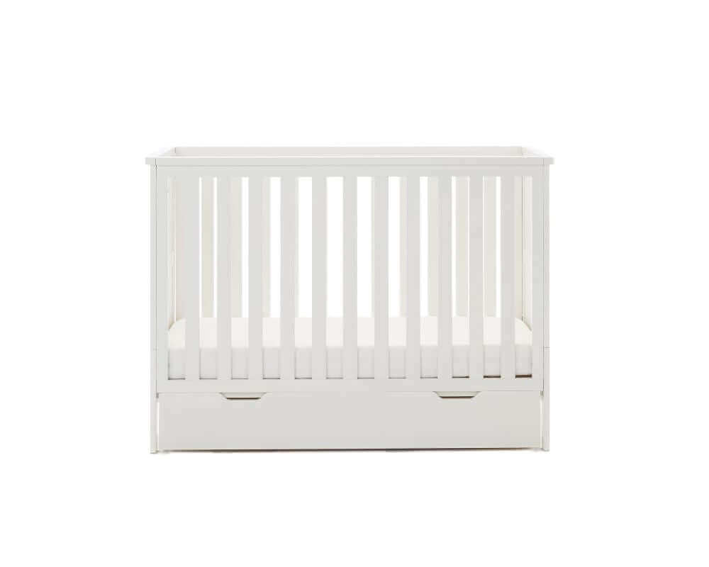 Obaby White Evie Mini Cot Bed - With Under Draw Bedroom View