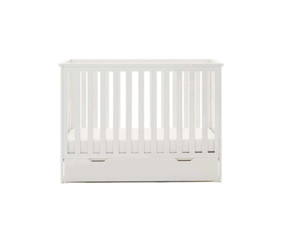 Obaby White Evie Mini Cot Bed - With Under Draw Bedroom View